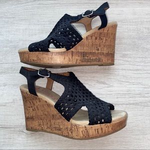 Jellypop Mosaic Woven Black Cork Wedge Sandal
